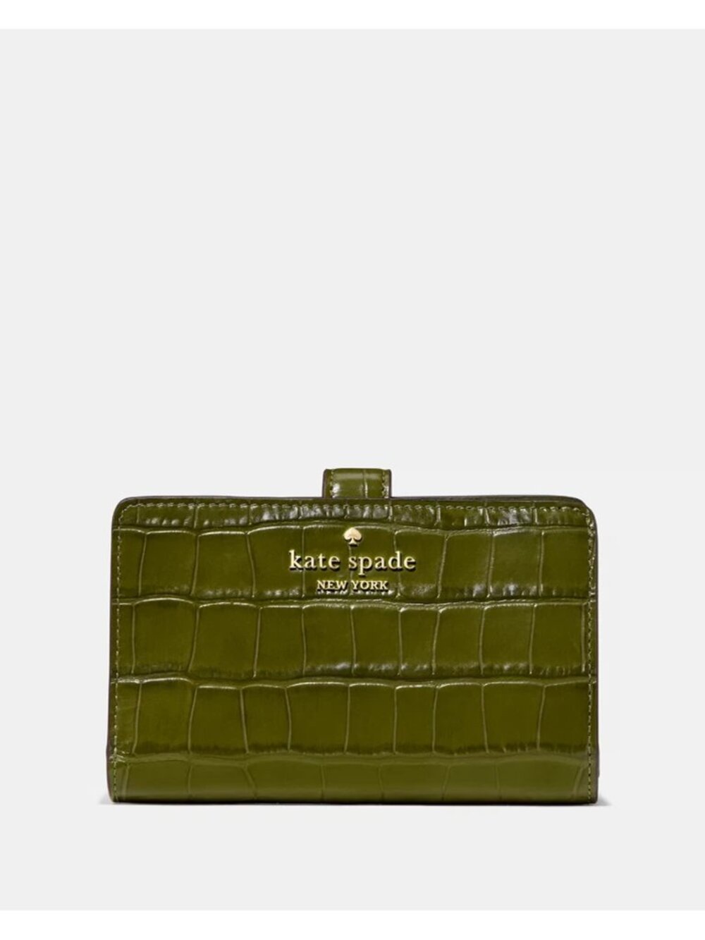 New Kate Spade Croc Embossed Medium Bifold Wallet Enchanted Green